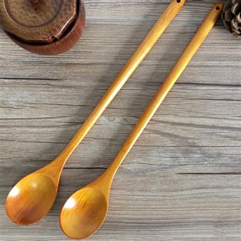 1pcs Natural Wooden Spoons Long Handled Spoon Tea Coffee Stir Spoon Ice Cream Dessert Flatware