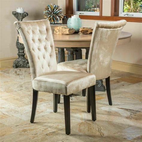 Regular price $699.99 sale price $499.99 save $200.00. (Set of 2) Dining Room Champagne Velvet Dining Chairs w ...
