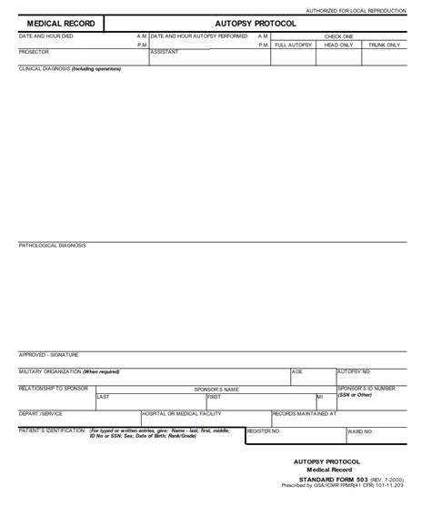 Sf 503 Form Medical Record Autopsy Protocol Sf Forms