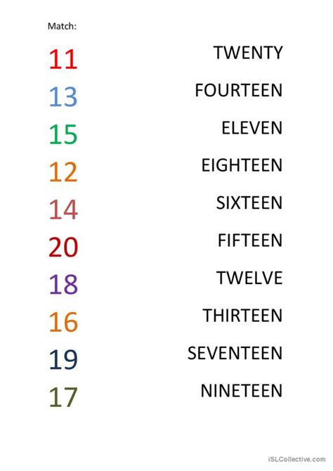 Numbers 11-20 In English Worksheets