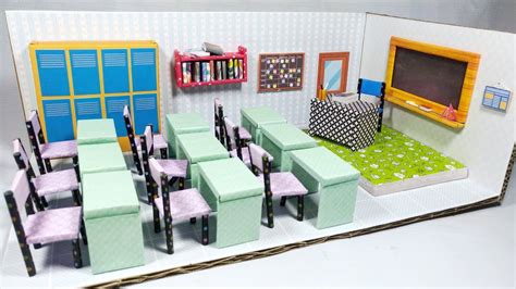Classroom Diy Cardboard Miniature Classroom From Cardboard Youtube