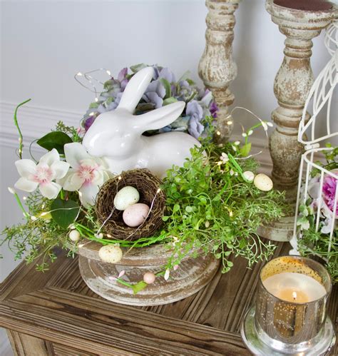 Easter Bunny Centerpiece On Pedestal Easter Decor For Table Easter