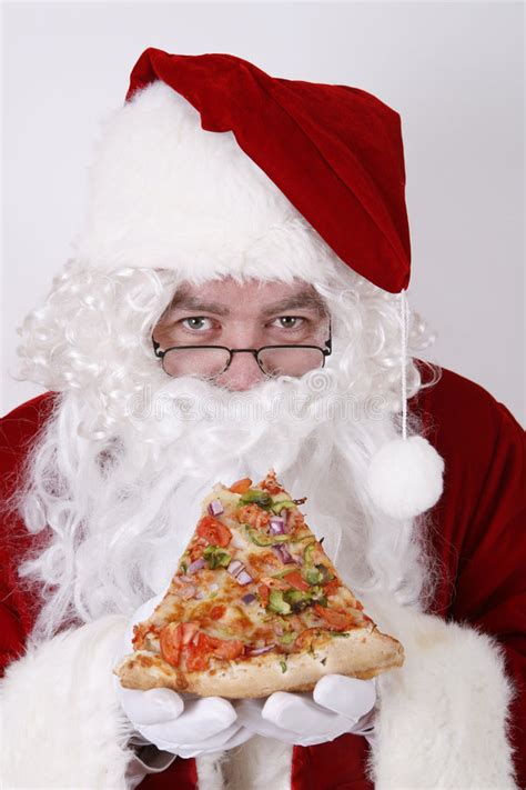 Santa Claus Smiling And Eating Pizza Stock Image Image Of Junk Santa