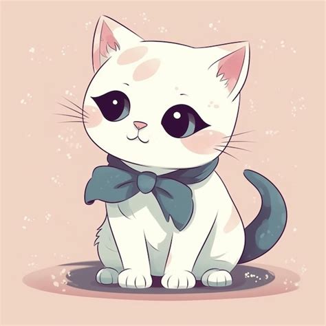 Premium Ai Image Cartoon Cat With Bow Tie Sitting On The Ground Generative Ai