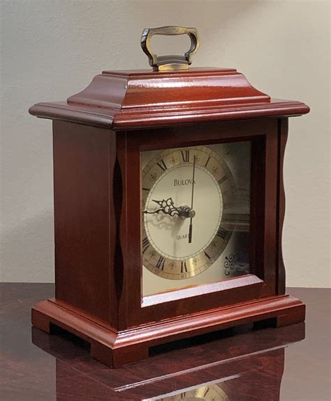Bulova B1871 Quartz Mantel Clock Solid Wood Dark Cherry Finish