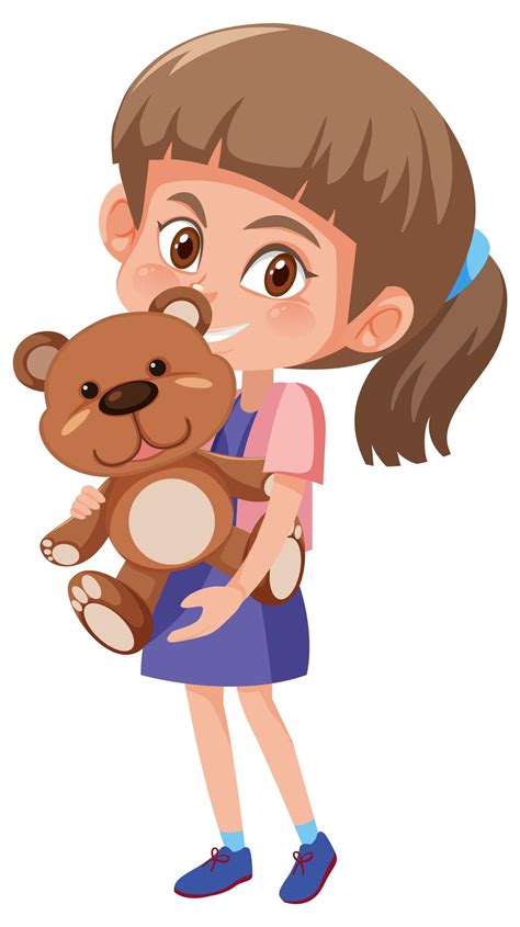 Girl Holding Cute Teddy Bear Cartoon Character 1426860 Vector Art At