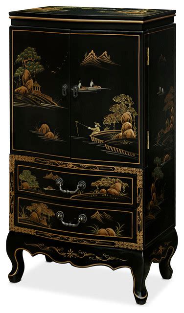 Jewelry Armoire Lingerie Chest With Chinoiserie Motif Asian Jewelry