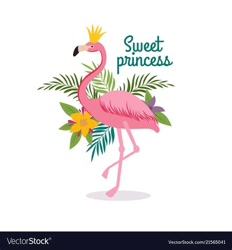 Cute Cartoon Pink Flamingo Queen With Crown Sweet Vector Image