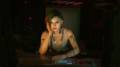 Wallpaper Judy Alvarez Keyboards Tattoo Cyberpunk 2077 Looking At Viewer Looking At