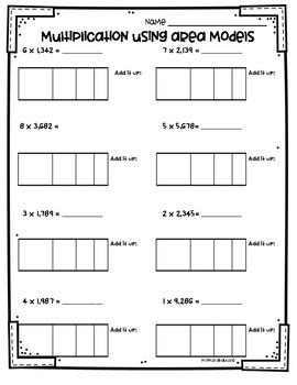 Multiplying fractions area model worksheet. Area Model Multiplication Worksheets (3.NBT.2 and 4.NBT.5) by Monica Abarca