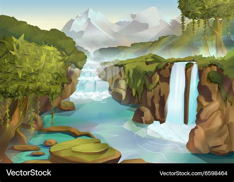 Forest And Waterfall Landscape Royalty Free Vector Image