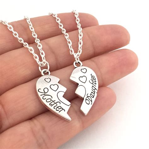 mother daughter necklace set silver heart matching necklaces