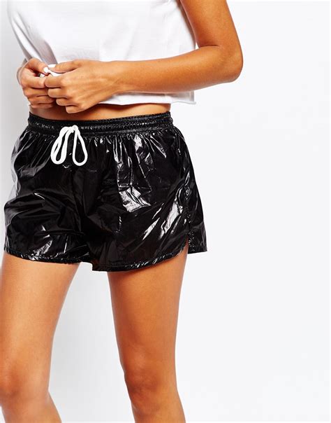 Lyst American Apparel Wet Look Mini Athletic Shorts In Black