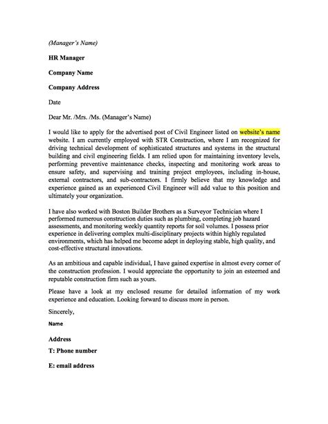 Cover Letter Example Cover Letter Format Civil Engineer