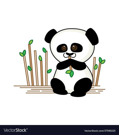 Cute Panda Bear Eating Bamboo Cartoon Vector Image