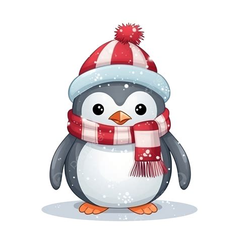 Merry Christmas Celebration Cute Penguin With Hat And Scarf Christmas