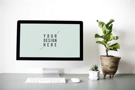 Place logos and images on our psd mockup templates and edit them with our easy to use smart objects for photoshop. Free PSD | Computer monitor screen mockup on a desk