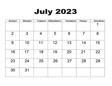 Free July 2023 Calendar Printable Pdf Blank Templates
