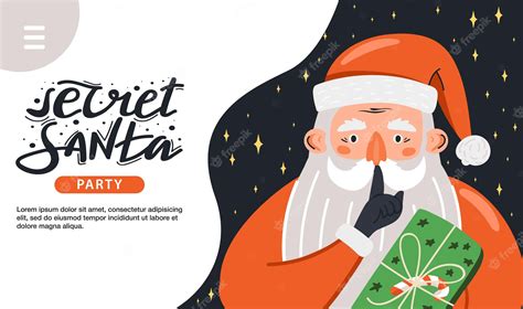 Premium Vector Secret Santa Invitation Template Santa Claus Showing