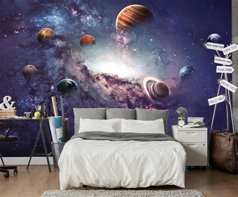 3d Universe Wallpaper Planet Wall Mural Nebula Wall Decor Etsy