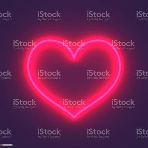 Red Neon Heart Sign Against Purple Background Stock Photo Download