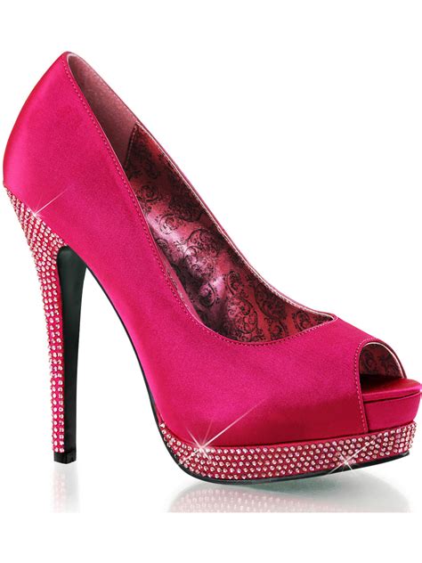 Bordello Women Beautiful Satin And Rhinestone Hot Pink Dress Shoes