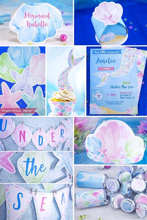 Under The Sea Party Theme Collage With Mermaid Buntings And Paper