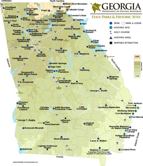 Georgia State Parks And Historic Sites Map Department Of Natural