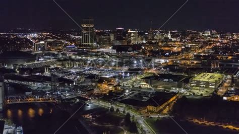 The City Skyline At Night Downtown Buffalo New York Aerial Stock