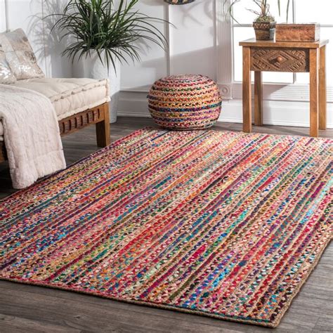 Bungalow Rose Sumitra Striped Handmade Braided Multicolor Area Rug