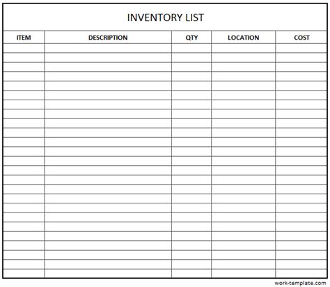 Free Printable Inventory List Templates Doc Excel Excelshe
