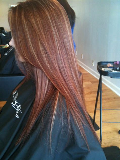 Gold, red, and honey highlights pop in this haircut styling. Red hair blonde highlights | Hairstyles | Pinterest | Red ...