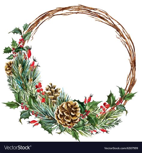 Watercolor Christmas Wreath Royalty Free Vector Image