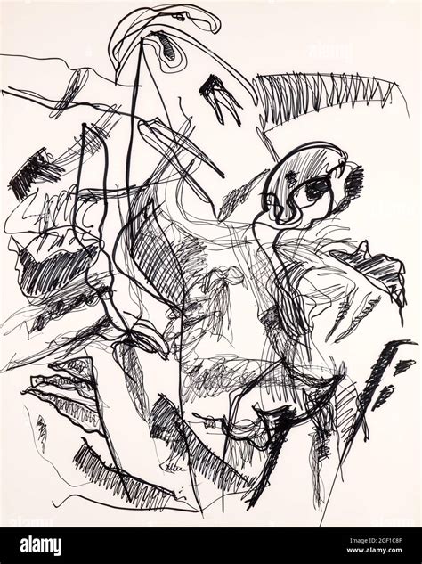 Abstract Figurative Drawing With Strong Lines And Curves On A White