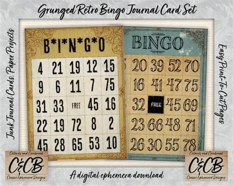 Grunged Vintage Style Bingo Card Set Printable Digital Etsy