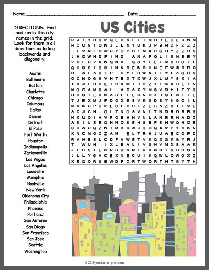 Cities Word Search Worksheets 99worksheets