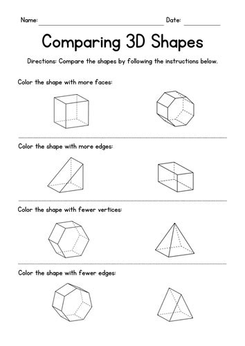 Properties Of 3d Shapes Coloring And Comparing Faces Edges And Vertices