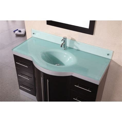 Glass bathroom vanities are sleek and modern additions to your contemporary bathroom, evoking a truly stylish cosmopolitan aesthetic equally at home in elite commercial restrooms as they are in private residences. Jade 48'' Wide Single Sink Vanity Set with Matching Wall ...