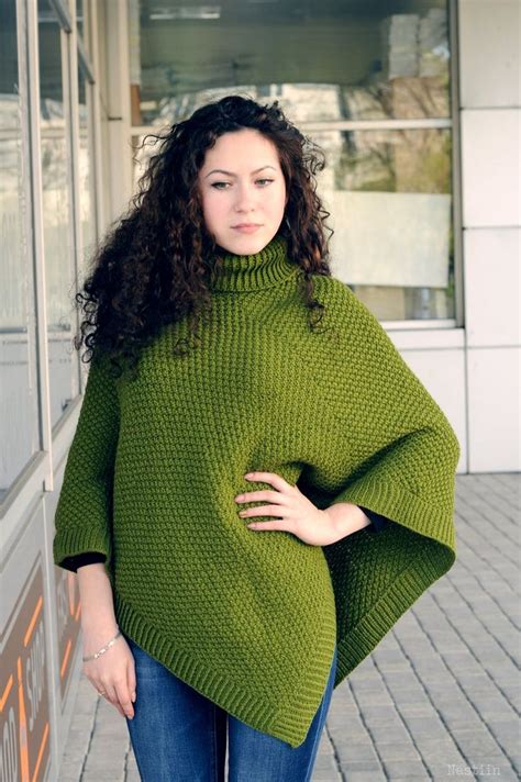 Knit Turtleneck Poncho Pattern Knitted Cape In 8 Sizes Etsy In 2020
