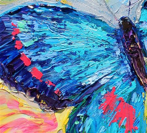 Butterfly Painting Blue Spiritual Art Palette Knife Impressionism On
