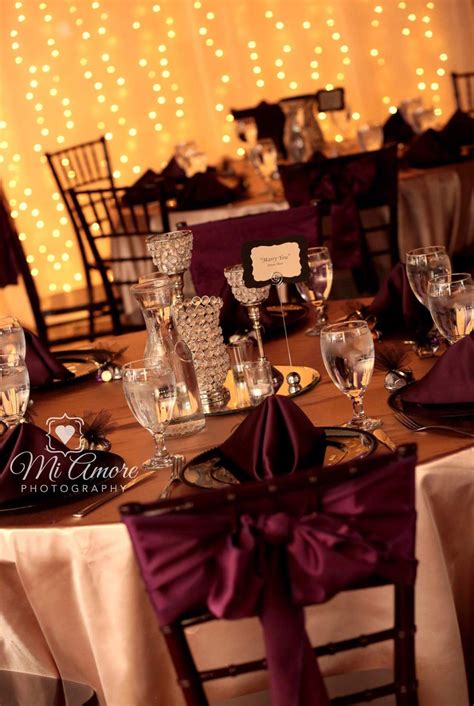 Burgundy Sashes With Bling Centerpieces On Gold Linen This Is Def