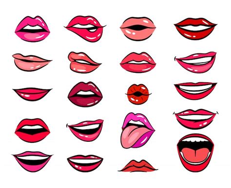 Premium Vector Red Female Lips Collection Set Of Sexy Womans Lips