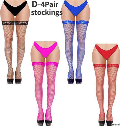4 Pairs Women Stockings Fishnet Thigh High Top Over The Knee Stocking