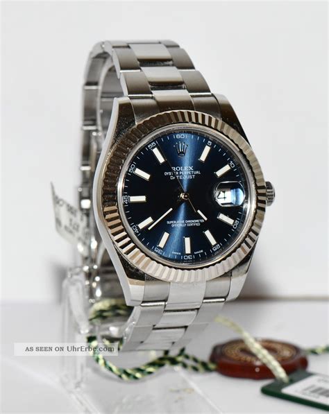.datejust, stahl gold, jubilee armband, verdeckte faltschließe, blaues diamant zifferblatt, fast diamant zifferblatt original von rolex. Rolex Datejust Ii 42 Mm 2013 Stahl Gold 116334 Papiere Box