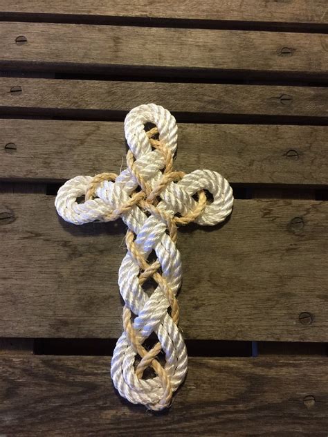 Rope Cross Handmade Knotted Woven White And Natural Rustic Beach