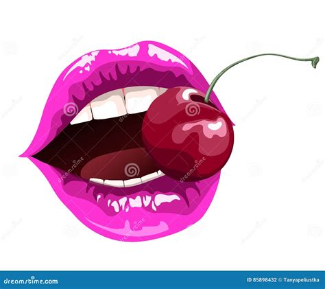 Lips With Cherry Stock Vector Illustration Of Isolated 85898432
