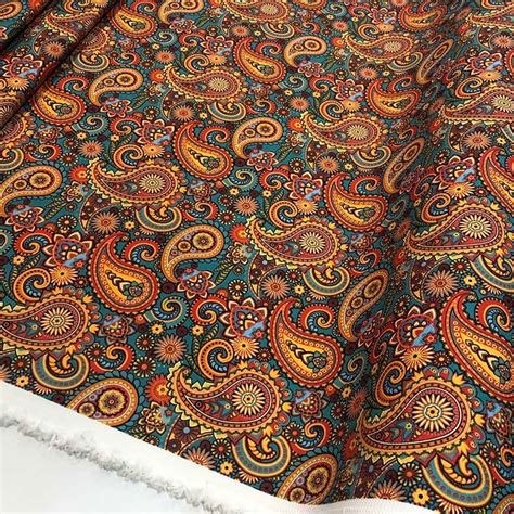 Vintage Retro Paisley Print Bohemian Upholstery Fabric By The Etsy