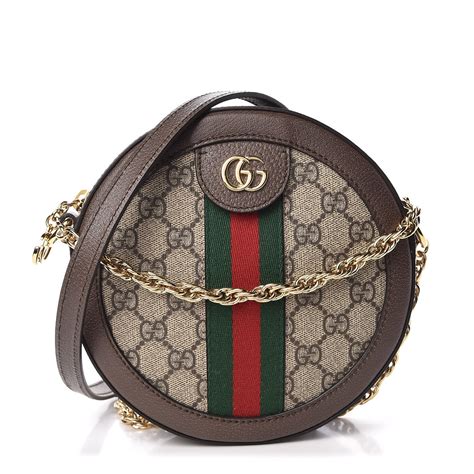 Gucci Gg Supreme Monogram Web Mini Ophidia Round Shoulder Bag Brown 324930
