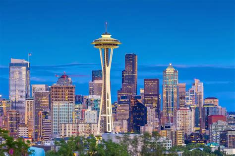 Seattle City Downtown Skyline Cityscape In Washington State Usa