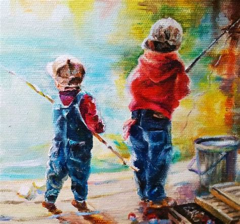 Boys On Fishing Painting Custom Sons Portrait Childrens Portrait